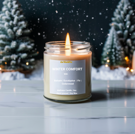 WINTER COMFORT – Balsam, Eucalyptus, Fir & Cedarwood Soy Wax Candle.SS