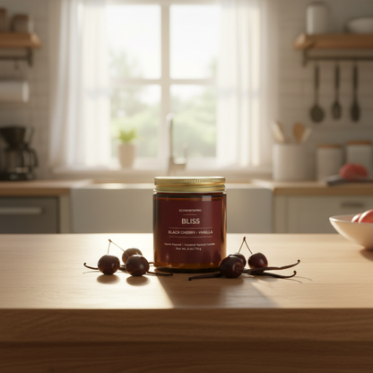 ECOWORTHPRO BLISS black cherry and plum eco-friendly fruit candle with black cherries and ripe plums