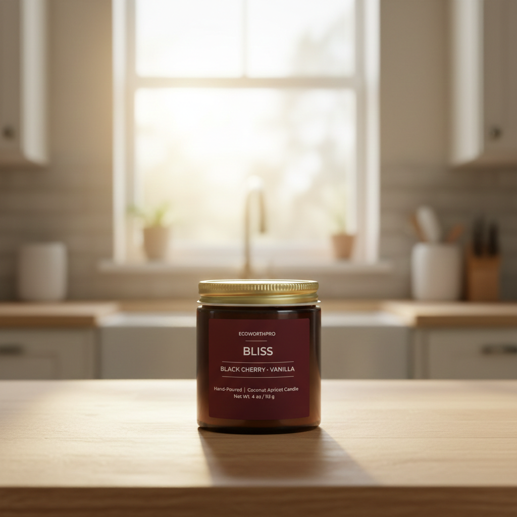 ECOWORTHPRO BLISS vanilla and musk reusable glass jar fruit candle