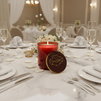 ECOWORTHPRO FOREVER BEGINS wedding candle in a luxury cranberry red glass jar with a grand 90 hour burn time