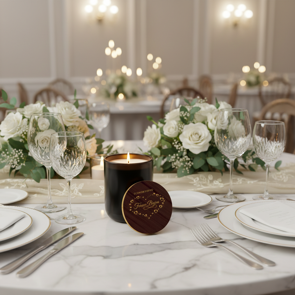 ECOWORTHPRO FOREVER BEGINS luxury musk wedding large soy candle in a sleek true noir black glass jar with a clean 90 hour burn
