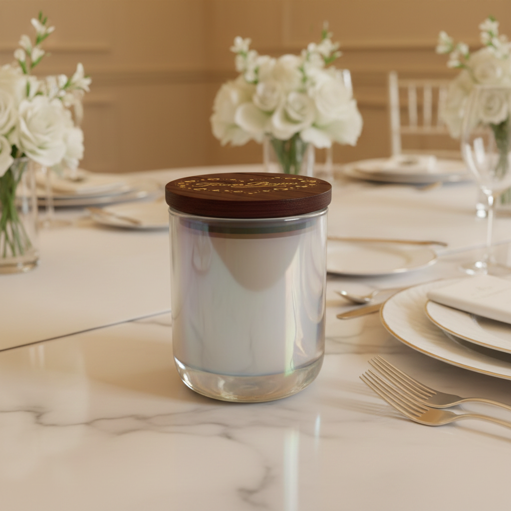 ECOWORTHPRO FOREVER BEGINS elegant wedding candle in a soft iris glass jar 90 hour burn time