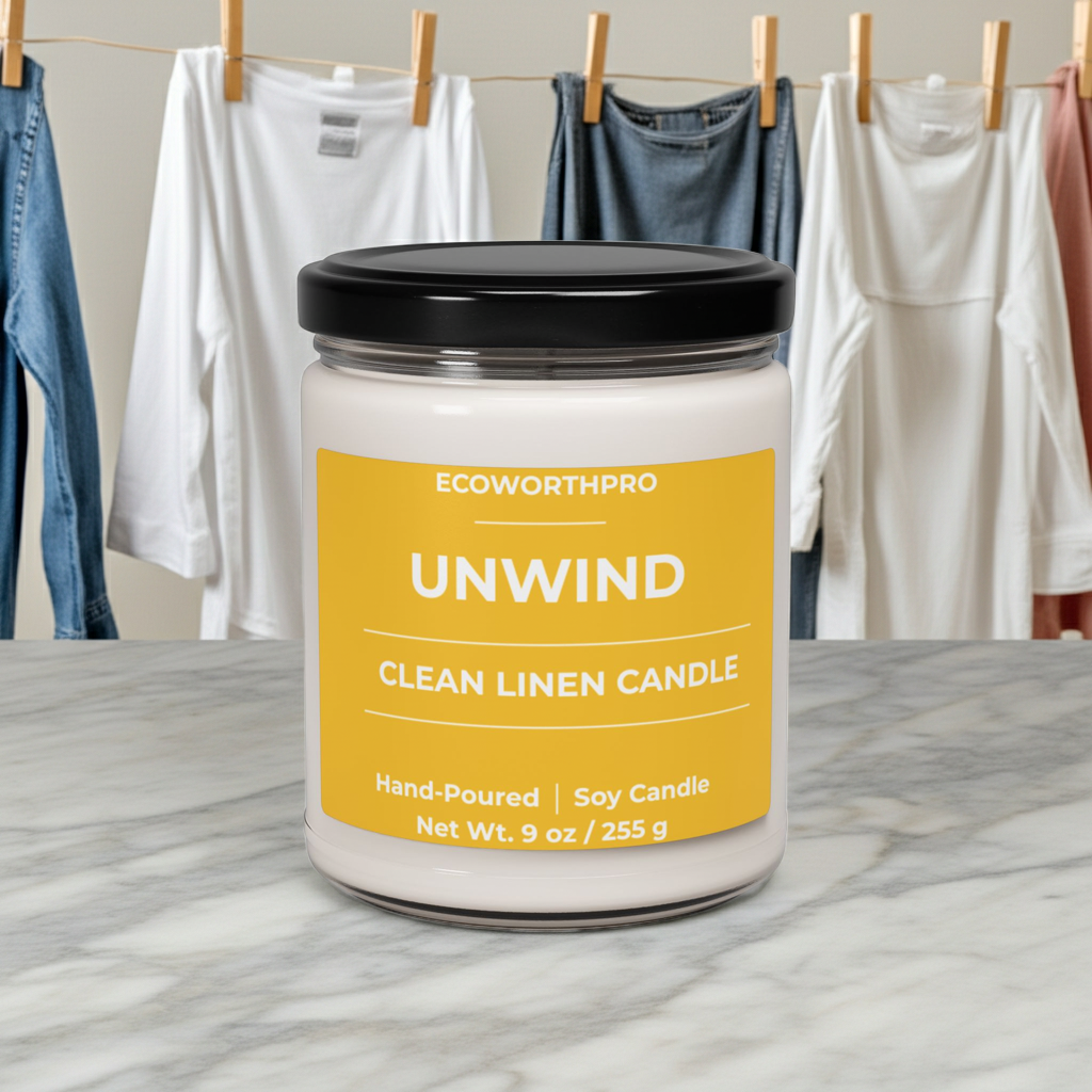 Clean Linen Candle  – UNWIND (9oz)