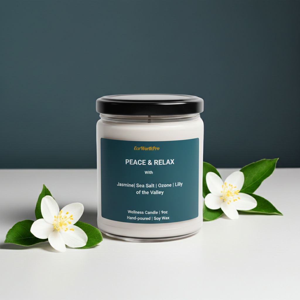 PEACE & RELAX  |  Jasmine Candle Scent  | Jasmine, Sea Salt, Ozone & Lily   -9oz