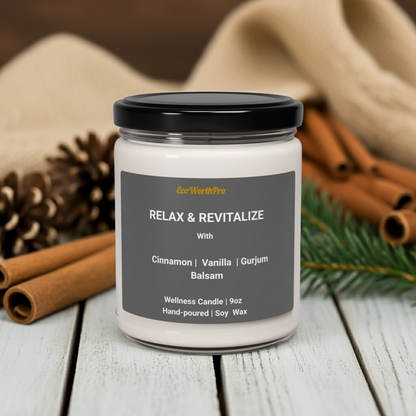 RELAX & REVITALIZE | Cinnamon & Vanilla Wellness candle  | Cinnamon,Vanilla & Balsam -9oz