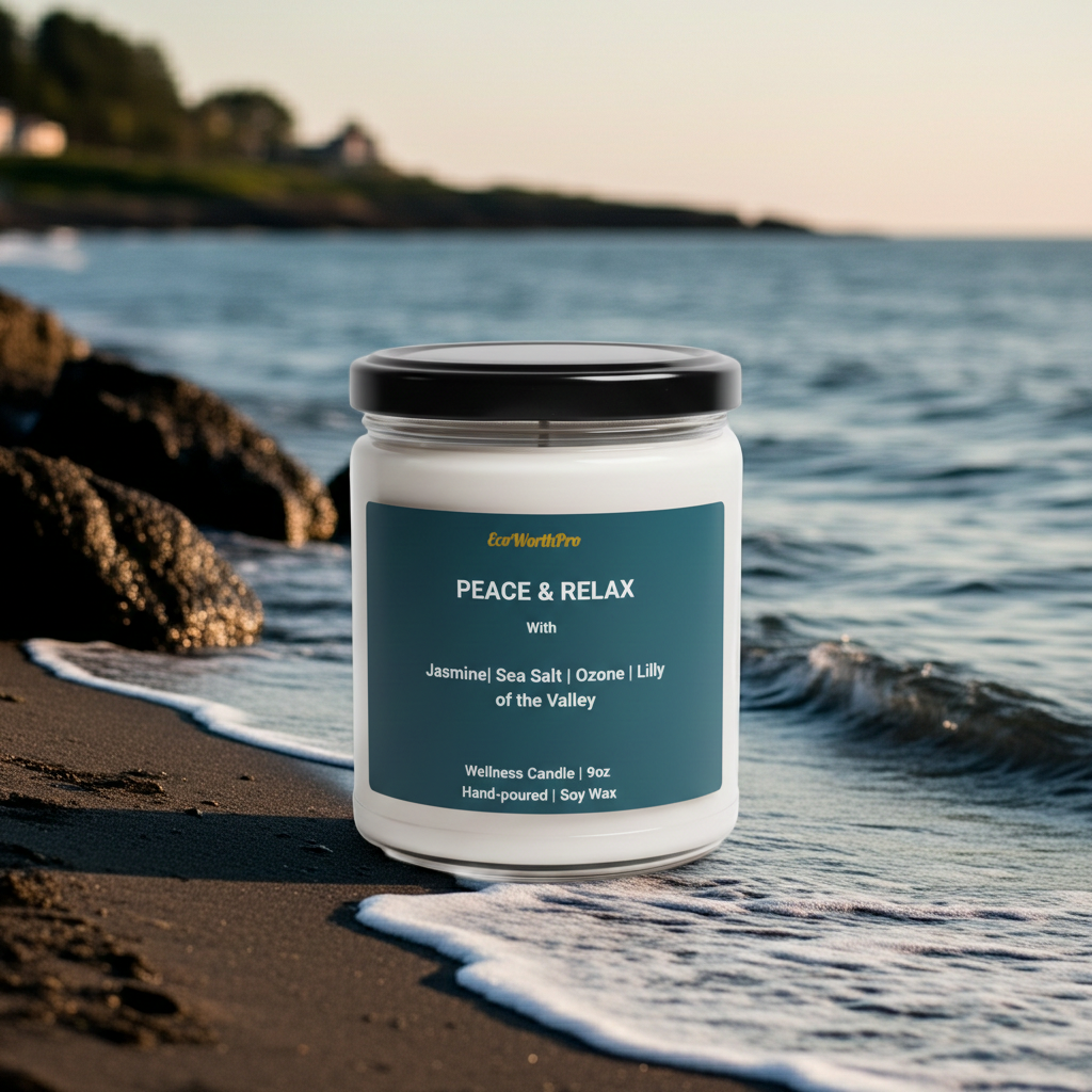 PEACE & RELAX  |  Jasmine Candle Scent  | Jasmine, Sea Salt, Ozone & Lily   -9oz