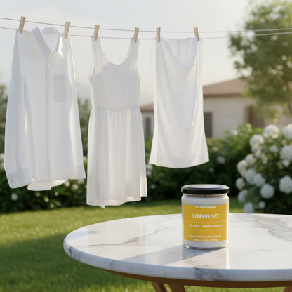 Clean Linen Candle  – UNWIND (9oz)