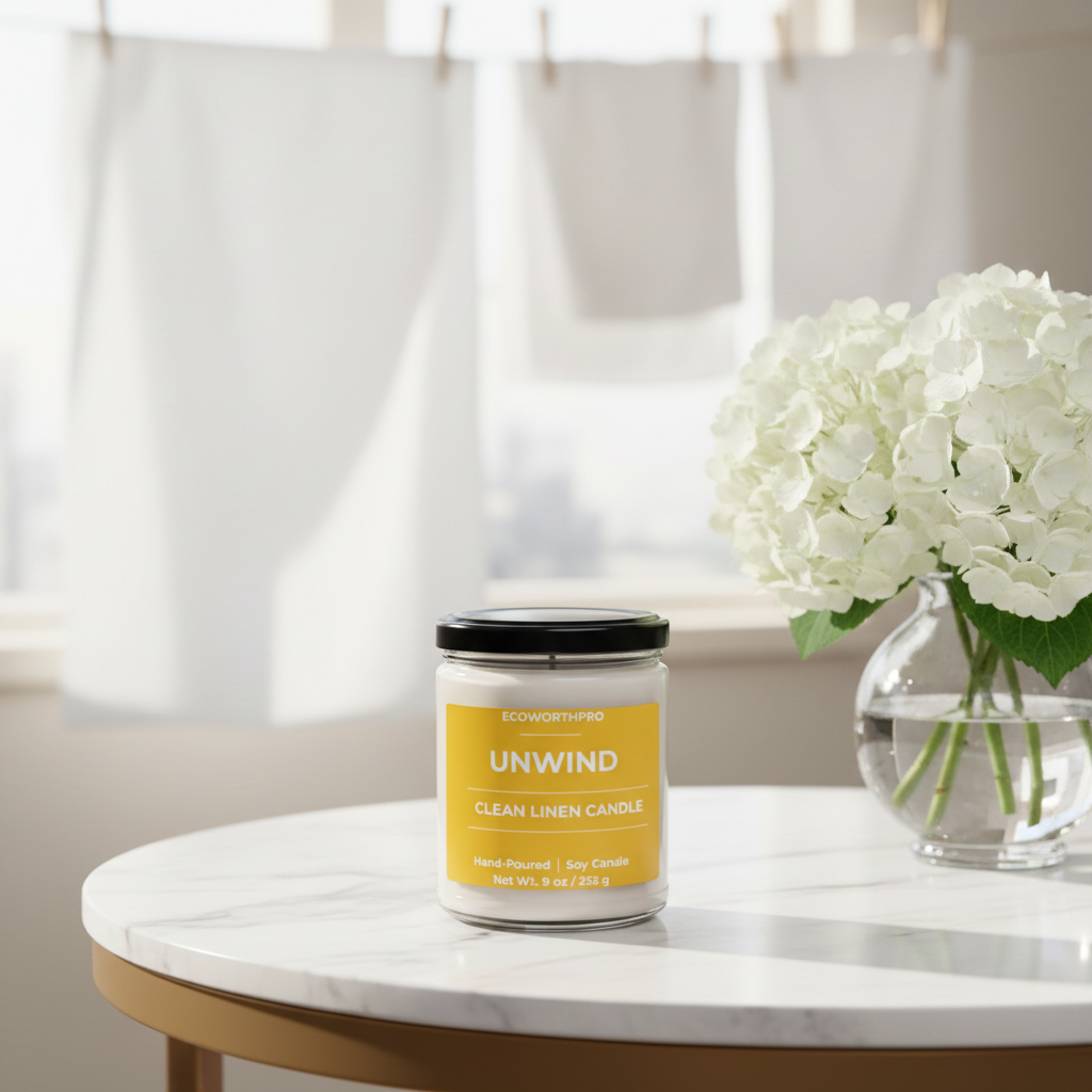 Clean Linen Candle  – UNWIND (9oz)
