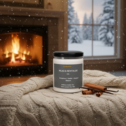 RELAX & REVITALIZE | Cinnamon & Vanilla Wellness candle  | Cinnamon,Vanilla & Balsam -9oz
