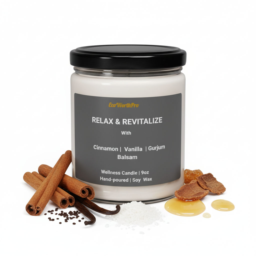 RELAX & REVITALIZE | Cinnamon & Vanilla Wellness candle  | Cinnamon,Vanilla & Balsam -9oz