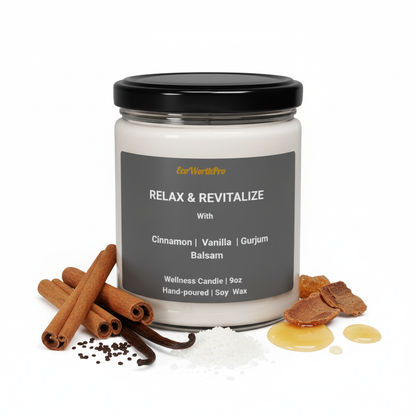 RELAX & REVITALIZE | Cinnamon & Vanilla Wellness candle  | Cinnamon,Vanilla & Balsam -9oz