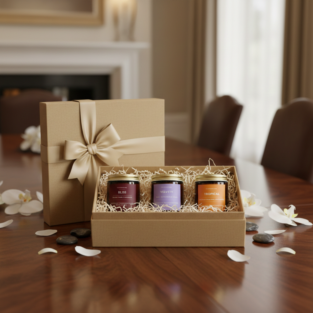 FOR HER HEART candle gift set for Mother’s Day birthdays and Valentine’s Day featuring three scented wellness candles