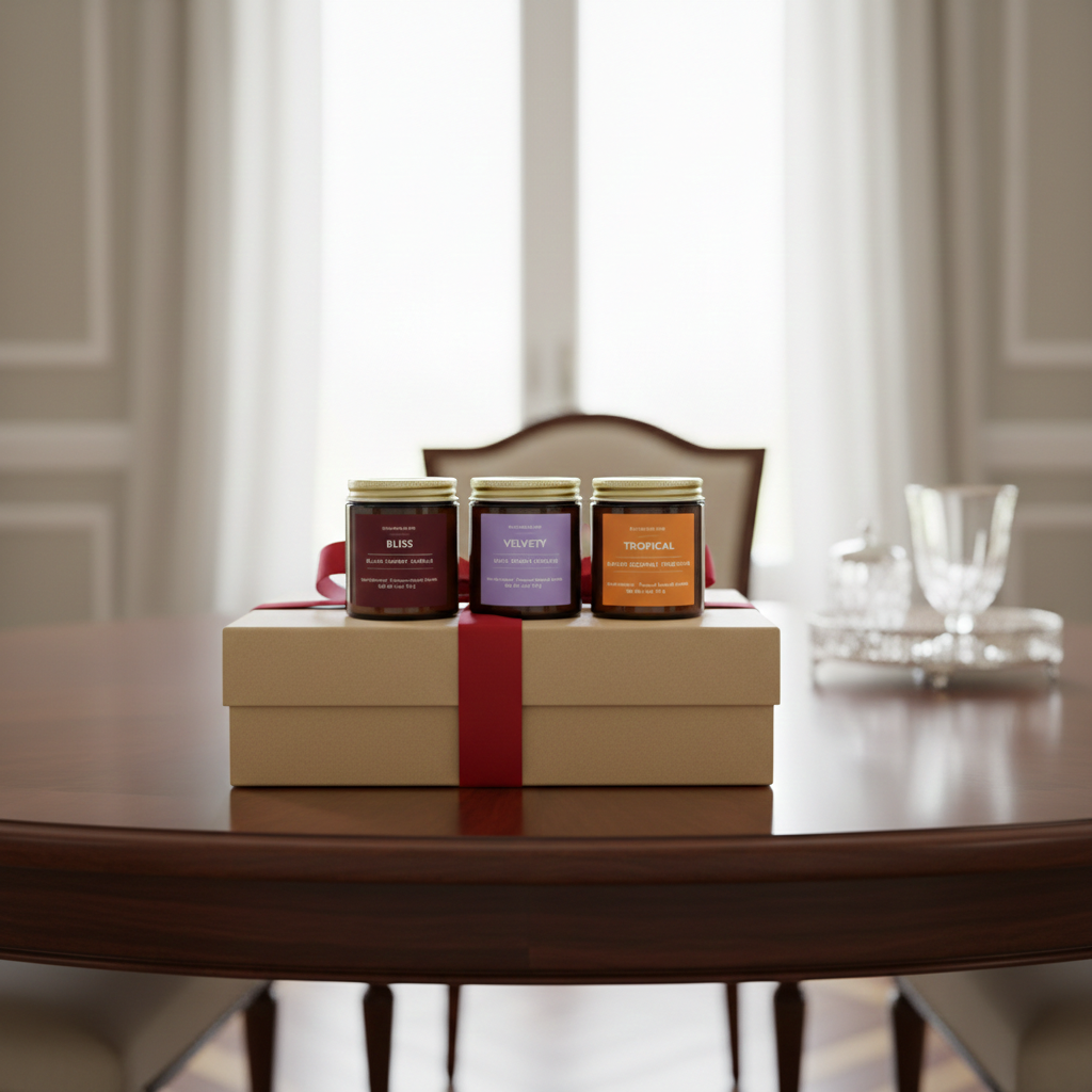 FOR HER HEART candle gift set for women with tropical mango coconut pineapple velvety violet saffron bergamot and bliss black cherry vanilla candles boxed set