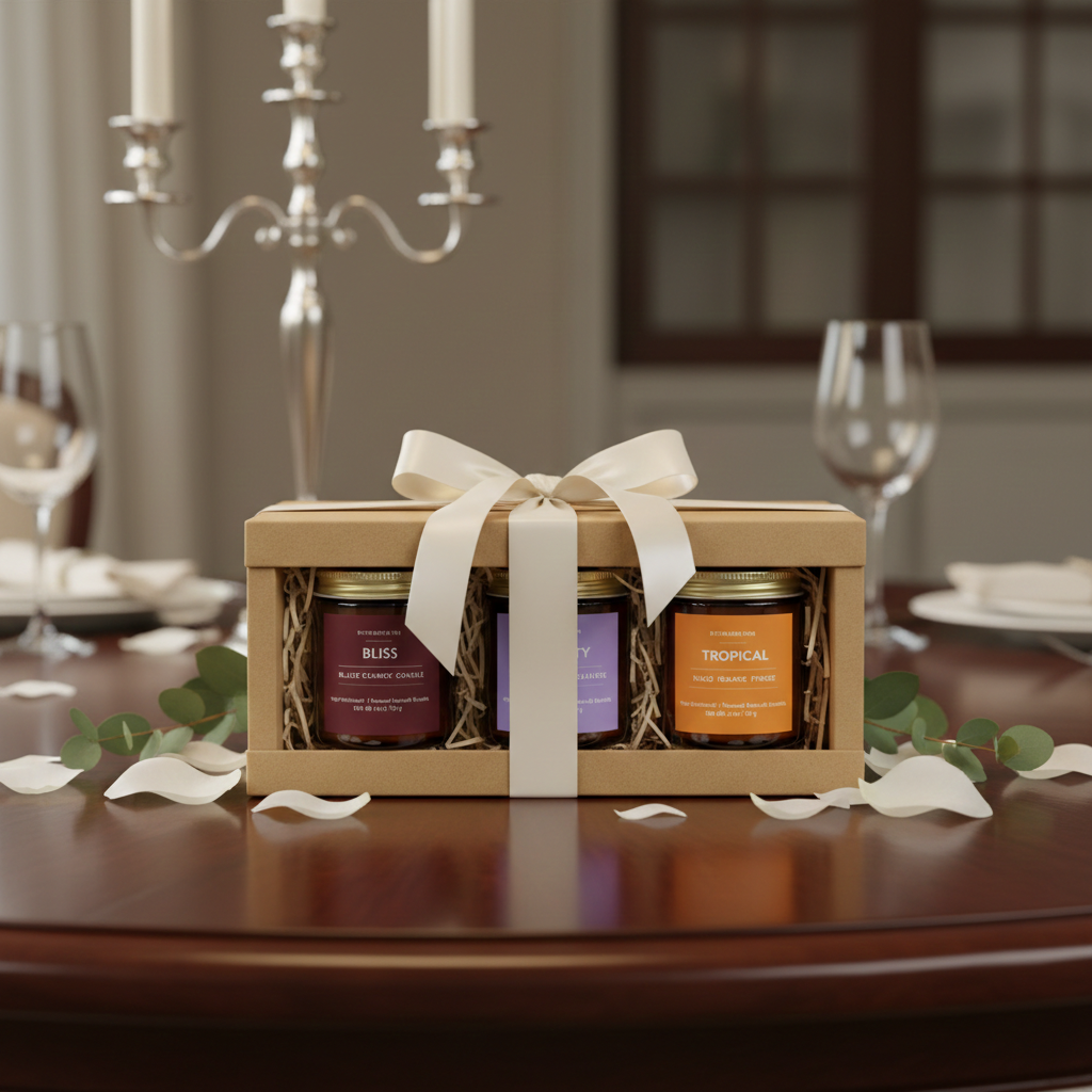 FOR HER HEART luxury candle gift set with vegan hand-poured candles made from coconut apricot wax for self care and gifting